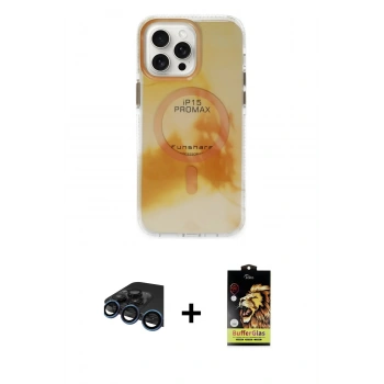 MARSİLYAN™- iPhone 15 Pro Max Kılıf Ufuk Doku Prime - Siyah Buffer Cam Ekran Koruyucu + Raze Metal Kamera Lens - LT