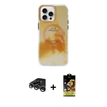 MARSİLYAN™- iPhone 15 Pro Max Kılıf Ufuk Doku Prime - Siyah Buffer Cam Ekran Koruyucu + Raze Metal Kamera Lens - GS