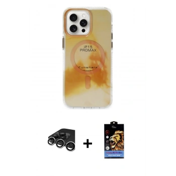 MARSİLYAN™- iPhone 15 Pro Max Kılıf Ufuk Doku Prime - Siyah Buffer Hayalet Cam Ekran Koruyucu + Raze Metal Kamera Lens - GS