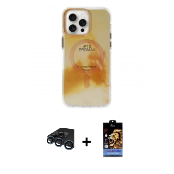 MARSİLYAN™- iPhone 15 Pro Max Kılıf Ufuk Doku Prime - Siyah Buffer Hayalet Cam Ekran Koruyucu + Raze Metal Kamera Lens - LT