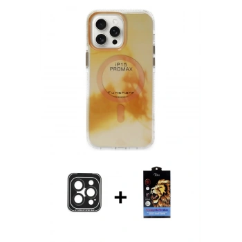 MARSİLYAN™- iPhone 15 Pro Max Kılıf Ufuk Doku Prime - Siyah Buffer Hayalet Cam Ekran Koruyucu + PVD Metal Kamera Lens - SH