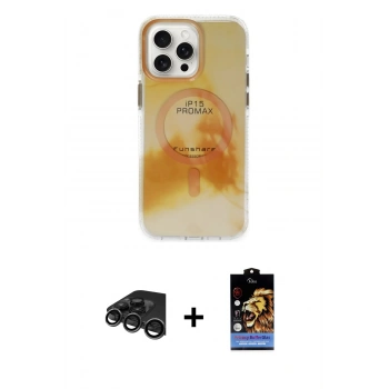 MARSİLYAN™- iPhone 15 Pro Max Kılıf Ufuk Doku Prime - Siyah Buffer Hayalet Cam Ekran Koruyucu + Raze Metal Kamera Lens - TMGI