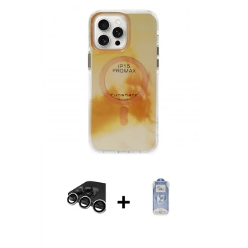MARSİLYAN™- iPhone 15 Pro Max Kılıf Ufuk Doku Prime - Siyah Joko Magic 5D Cam + Raze Metal Kamera Lens - GS