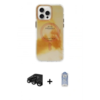 MARSİLYAN™- iPhone 15 Pro Max Kılıf Ufuk Doku Prime - Siyah Joko Magic 5D Cam + Raze Metal Kamera Lens - SH