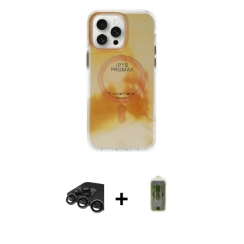 MARSİLYAN™- iPhone 15 Pro Max Kılıf Ufuk Doku Prime - Siyah Joko Magic 5D Hayalet Cam + Raze Metal Kamera Lens - TMGI