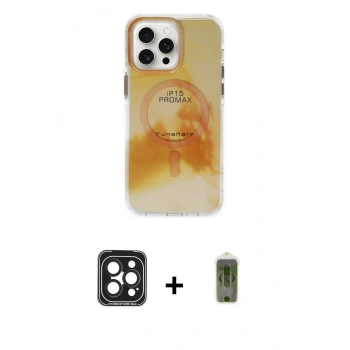 MARSİLYAN™- iPhone 15 Pro Max Kılıf Ufuk Doku Prime - Siyah Joko Magic 5D Hayalet Cam + PVD Metal Kamera Lens - SH