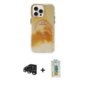 MARSİLYAN™- iPhone 15 Pro Max Kılıf Ufuk Doku Prime - Siyah Polymer Nano Ekran Koruyucu + Raze Metal Kamera Lens - TMGI