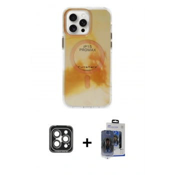 MARSİLYAN™- iPhone 15 Pro Max Kılıf Ufuk Doku Prime - Siyah Vanessa Magic Cam + PVD Metal Kamera Lens - GI
