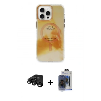 MARSİLYAN™- iPhone 15 Pro Max Kılıf Ufuk Doku Prime - Siyah Vanessa Magic Cam + Raze Metal Kamera Lens - SH