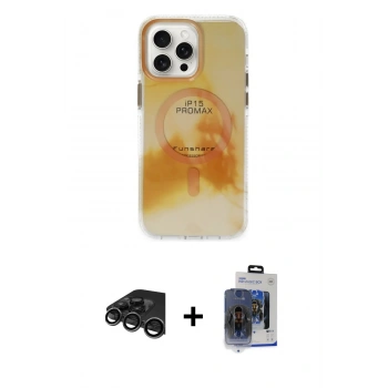 MARSİLYAN™- iPhone 15 Pro Max Kılıf Ufuk Doku Prime - Siyah Vanessa Magic Cam + Raze Metal Kamera Lens - TMGI