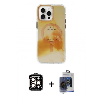 MARSİLYAN™- iPhone 15 Pro Max Kılıf Ufuk Doku Prime - Siyah Vanessa Magic Cam + PVD Metal Kamera Lens - TU