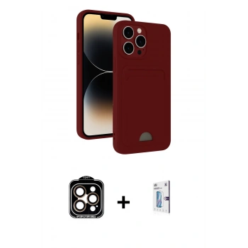 MARSİLYAN™- iPhone 15 Pro Max Kılıf Vadi Çizgi Prime - Siyah Bilvis 0.18mm Plus Cam Ekran Koruyucu + PVD Metal Kamera Lens - TU