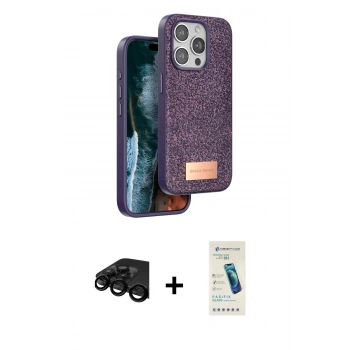 MARSİLYAN™- iPhone 15 Pro Max Kılıf Vadi Klasik Serisi - Şeffaf Pasifik Cam Ekran Koruyucu + Raze Metal Kamera Lens - SH