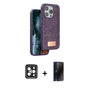 MARSİLYAN™- iPhone 15 Pro Max Kılıf Vadi Klasik Serisi - Siyah 3D Antistatik Hayalet Cam Ekran Koruyucu + PVD Metal Kamera Lens - SH