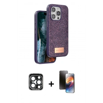 MARSİLYAN™- iPhone 15 Pro Max Kılıf Vadi Klasik Serisi - Siyah 3D Antistatik Mat Seramik Nano Ekran Koruyucu + PVD Metal Kamera Lens - LT