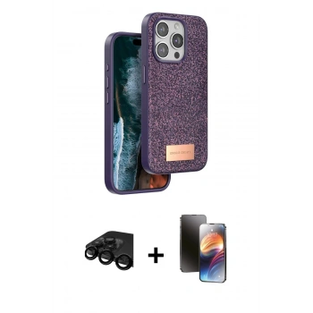 MARSİLYAN™- iPhone 15 Pro Max Kılıf Vadi Klasik Serisi - Siyah 3D Antistatik Mat Seramik Nano Ekran Koruyucu + Raze Metal Kamera Lens - SH
