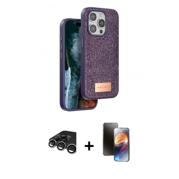 MARSİLYAN™- iPhone 15 Pro Max Kılıf Vadi Klasik Serisi - Siyah 3D Antistatik Mat Seramik Nano Ekran Koruyucu + Raze Metal Kamera Lens - GS