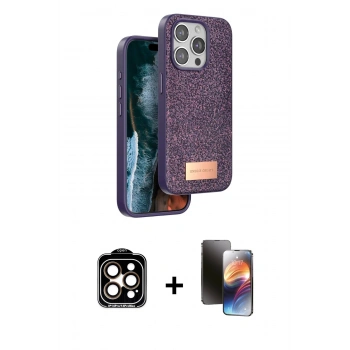 MARSİLYAN™- iPhone 15 Pro Max Kılıf Vadi Klasik Serisi - Siyah 3D Antistatik Mat Seramik Nano Ekran Koruyucu + PVD Metal Kamera Lens - TU