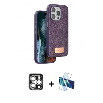 MARSİLYAN™- iPhone 15 Pro Max Kılıf Vadi Klasik Serisi - Siyah 3D Antistatik Seramik Nano Ekran Koruyucu + PVD Metal Kamera Lens - GS