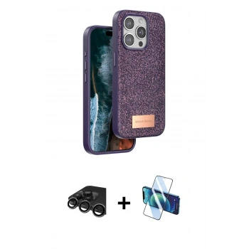 MARSİLYAN™- iPhone 15 Pro Max Kılıf Vadi Klasik Serisi - Siyah 3D Antistatik Seramik Nano Ekran Koruyucu + Raze Metal Kamera Lens - TMGI