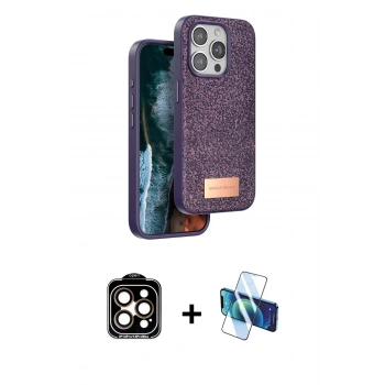 MARSİLYAN™- iPhone 15 Pro Max Kılıf Vadi Klasik Serisi - Siyah 3D Antistatik Seramik Nano Ekran Koruyucu + PVD Metal Kamera Lens - TU