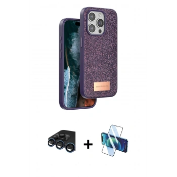 MARSİLYAN™- iPhone 15 Pro Max Kılıf Vadi Klasik Serisi - Siyah 3D Antistatik Seramik Nano Ekran Koruyucu + Raze Metal Kamera Lens - LT