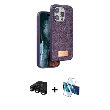 MARSİLYAN™- iPhone 15 Pro Max Kılıf Vadi Klasik Serisi - Siyah 3D Antistatik Seramik Nano Ekran Koruyucu + Raze Metal Kamera Lens - SH