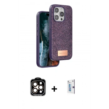 MARSİLYAN™- iPhone 15 Pro Max Kılıf Vadi Klasik Serisi - Siyah Bilvis 0.18mm Plus Cam Ekran Koruyucu + PVD Metal Kamera Lens - TU