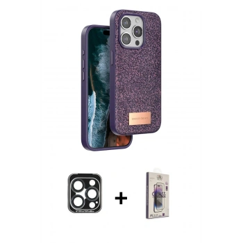 MARSİLYAN™- iPhone 15 Pro Max Kılıf Vadi Klasik Serisi - Siyah Bilvis 3D Cam Ekran Koruyucu + PVD Metal Kamera Lens - LT