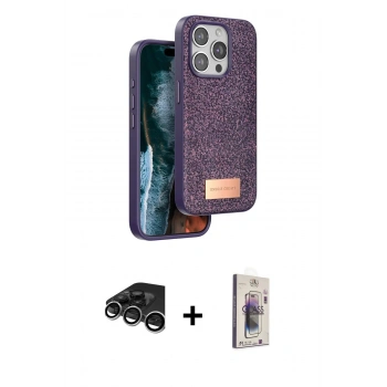 MARSİLYAN™- iPhone 15 Pro Max Kılıf Vadi Klasik Serisi - Siyah Bilvis 3D Cam Ekran Koruyucu + Raze Metal Kamera Lens - GS