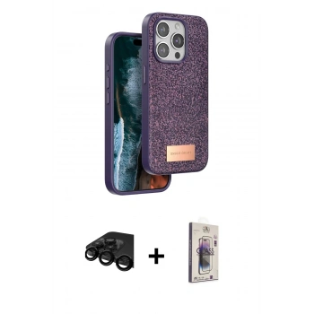 MARSİLYAN™- iPhone 15 Pro Max Kılıf Vadi Klasik Serisi - Siyah Bilvis 3D Cam Ekran Koruyucu + Raze Metal Kamera Lens - SH