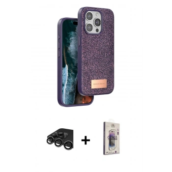 MARSİLYAN™- iPhone 15 Pro Max Kılıf Vadi Klasik Serisi - Siyah Bilvis 3D Cam Ekran Koruyucu + Raze Metal Kamera Lens - TMGI