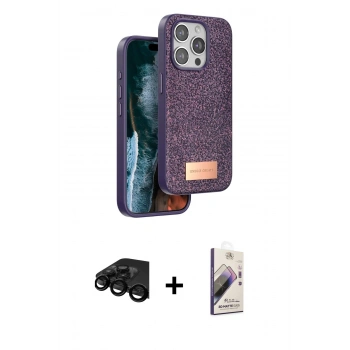 MARSİLYAN™- iPhone 15 Pro Max Kılıf Vadi Klasik Serisi - Siyah Bilvis 3D Mat Cam Ekran Koruyucu + Raze Metal Kamera Lens - SH