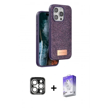 MARSİLYAN™- iPhone 15 Pro Max Kılıf Vadi Klasik Serisi - Siyah Bilvis 5in1 3D Magic Cam Ekran Koruyucu + PVD Metal Kamera Lens - GS