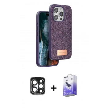 MARSİLYAN™- iPhone 15 Pro Max Kılıf Vadi Klasik Serisi - Siyah Bilvis 5in1 5D Magic Hayalet Cam Ekran Koruyucu + PVD Metal Kamera Lens - LT