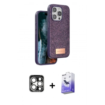 MARSİLYAN™- iPhone 15 Pro Max Kılıf Vadi Klasik Serisi - Siyah Bilvis 5in1 5D Magic Hayalet Cam Ekran Koruyucu + PVD Metal Kamera Lens - GS