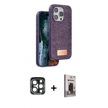 MARSİLYAN™- iPhone 15 Pro Max Kılıf Vadi Klasik Serisi - Siyah Bilvis Hayalet Cam Ekran Koruyucu + PVD Metal Kamera Lens - LT