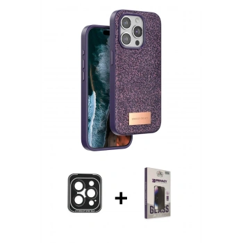 MARSİLYAN™- iPhone 15 Pro Max Kılıf Vadi Klasik Serisi - Siyah Bilvis Hayalet Cam Ekran Koruyucu + PVD Metal Kamera Lens - SH