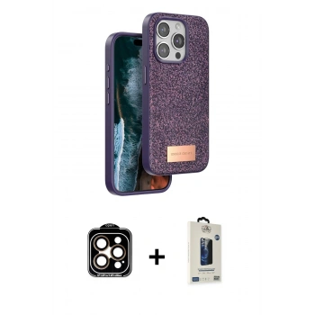 MARSİLYAN™- iPhone 15 Pro Max Kılıf Vadi Klasik Serisi - Siyah Bilvis Hayalet Cam Ekran Koruyucu + PVD Metal Kamera Lens - TU