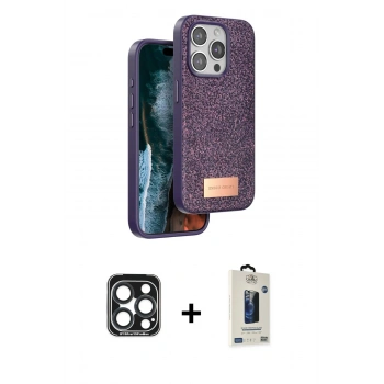 MARSİLYAN™- iPhone 15 Pro Max Kılıf Vadi Klasik Serisi - Siyah Bilvis Hayalet Cam Ekran Koruyucu + PVD Metal Kamera Lens - LT