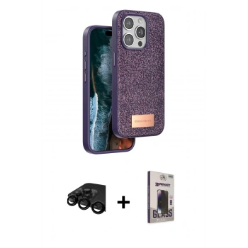 MARSİLYAN™- iPhone 15 Pro Max Kılıf Vadi Klasik Serisi - Siyah Bilvis Hayalet Cam Ekran Koruyucu + Raze Metal Kamera Lens - SH