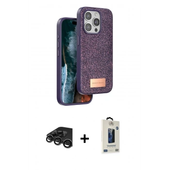 MARSİLYAN™- iPhone 15 Pro Max Kılıf Vadi Klasik Serisi - Siyah Bilvis Hayalet Cam Ekran Koruyucu + Raze Metal Kamera Lens - TMGI