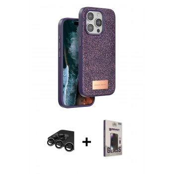 MARSİLYAN™- iPhone 15 Pro Max Kılıf Vadi Klasik Serisi - Siyah Bilvis Hayalet Cam Ekran Koruyucu + Raze Metal Kamera Lens - TMGI