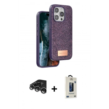 MARSİLYAN™- iPhone 15 Pro Max Kılıf Vadi Klasik Serisi - Siyah Bilvis Hayalet Cam Ekran Koruyucu + Raze Metal Kamera Lens - GS