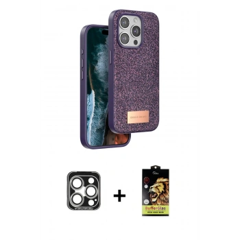 MARSİLYAN™- iPhone 15 Pro Max Kılıf Vadi Klasik Serisi - Siyah Buffer Cam Ekran Koruyucu + PVD Metal Kamera Lens - GS