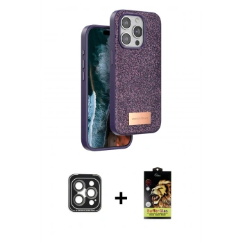 MARSİLYAN™- iPhone 15 Pro Max Kılıf Vadi Klasik Serisi - Siyah Buffer Cam Ekran Koruyucu + PVD Metal Kamera Lens - GI