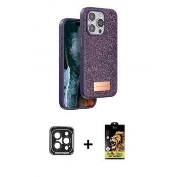 MARSİLYAN™- iPhone 15 Pro Max Kılıf Vadi Klasik Serisi - Siyah Buffer Cam Ekran Koruyucu + PVD Metal Kamera Lens - SH