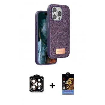MARSİLYAN™- iPhone 15 Pro Max Kılıf Vadi Klasik Serisi - Siyah Buffer Hayalet Cam Ekran Koruyucu + PVD Metal Kamera Lens - TU