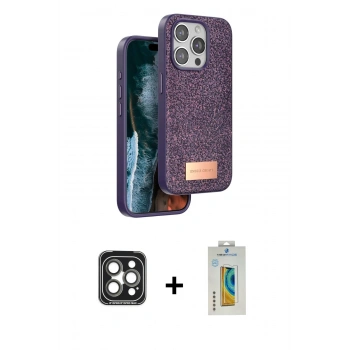 MARSİLYAN™- iPhone 15 Pro Max Kılıf Vadi Klasik Serisi - Siyah Polymer Nano Ekran Koruyucu + PVD Metal Kamera Lens - GI