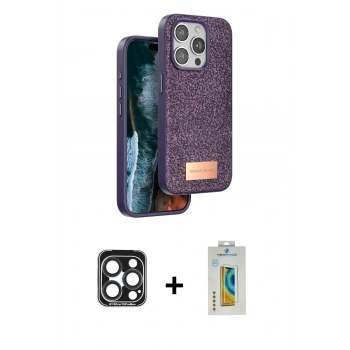 MARSİLYAN™- iPhone 15 Pro Max Kılıf Vadi Klasik Serisi - Siyah Polymer Nano Ekran Koruyucu + PVD Metal Kamera Lens - LT